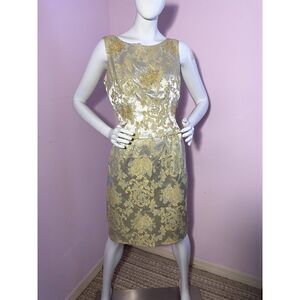 1960s Gold Brocade Vintage Cocktail Dress Wiggle Dress Bombshell